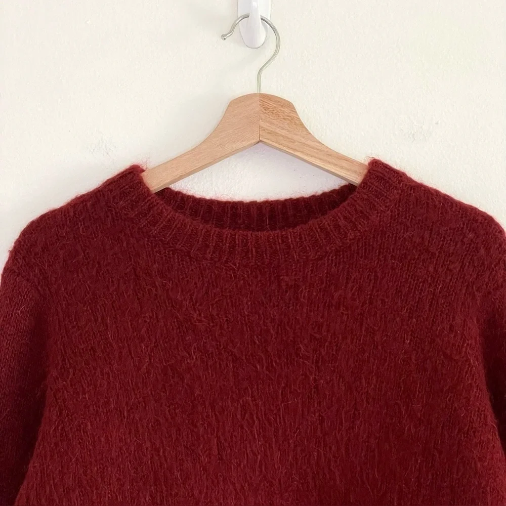 Cinq a Sept Issa Mohair Pullover Slit Cuff Sweater Pomegranate Red Medium